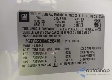 2010 Chevrolet Silverado 1500 Lt from USA, damaged, VIN 3GCRCSE08AG295476